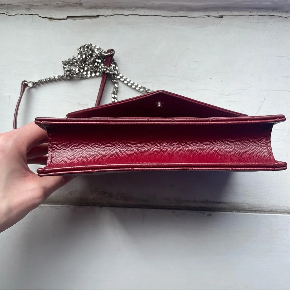 YSL Saint Laurent Monogram Cassandre WOC Mono Grain De Poudre Burgundy - Picture 8 of 13